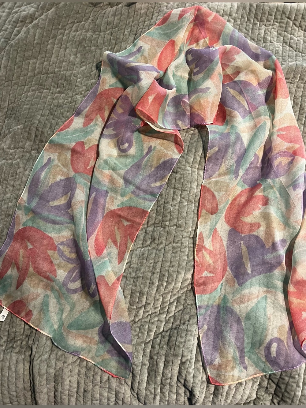 Avon Sheer Floral Watercolor Scarf in Coral, Lavender, Mint, Cream vintage